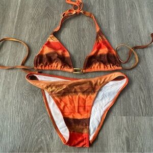 Sauvage Orange and Brown Halter Bikini